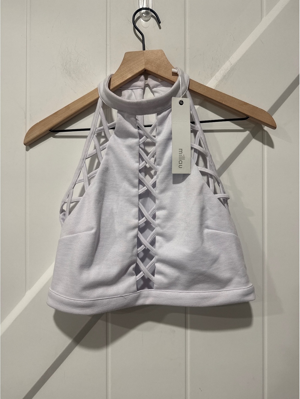 Millau Lavendar High Neck Crop Top with Lattice Detail Size, Small